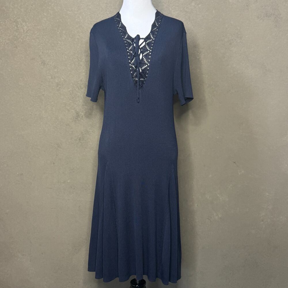 Poshmark Title: Lauren Ralph Lauren Navy Ribbed Crochet Midi Dress XL